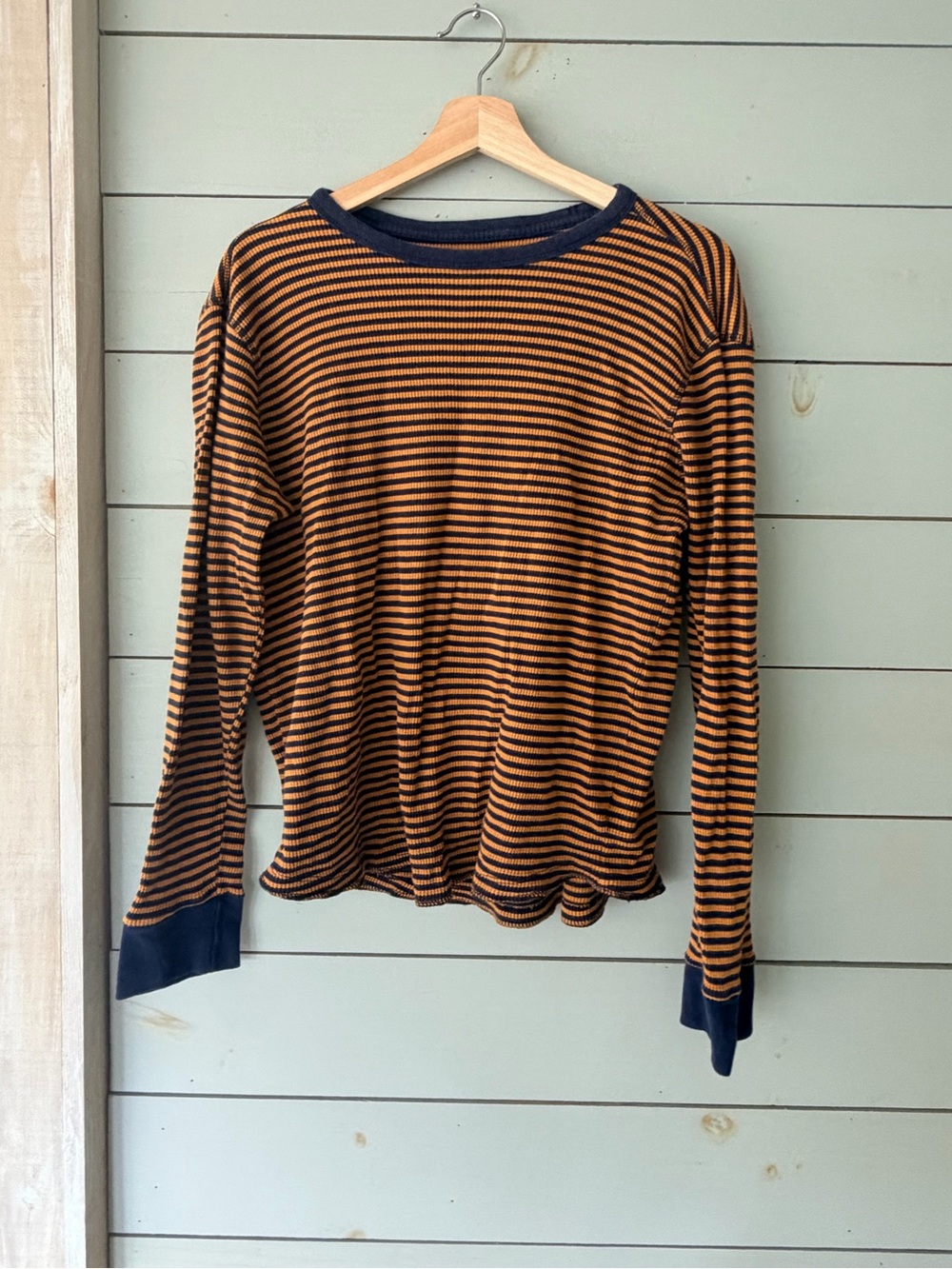 Gap Navy & Rust Striped Waffle Knit Long Sleeve Top | M